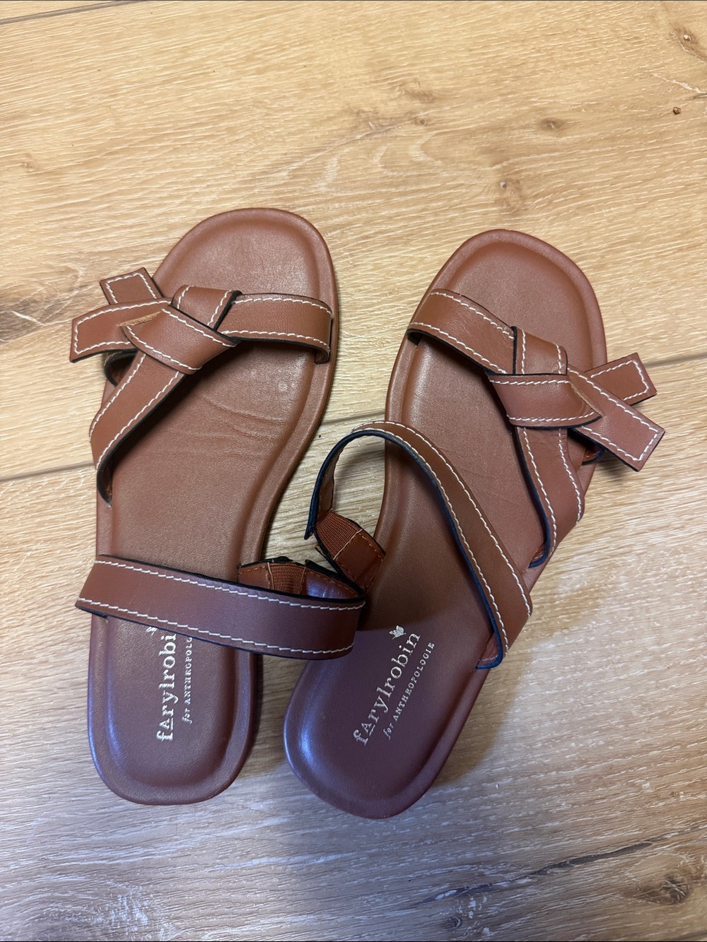 Farylrobin Brown Knot-Front Ankle-Strap Sandals